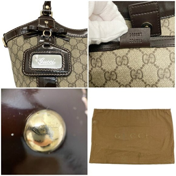 Gucci Tote Bag Beige Brown GG Supreme 203521 PVC Patent Leather GUCCI Handbag... - Picture 10 of 10
